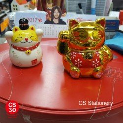 白色陶瓷招財貓-3.5寸