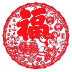 賀年通花 靜電窗貼-迎春接福