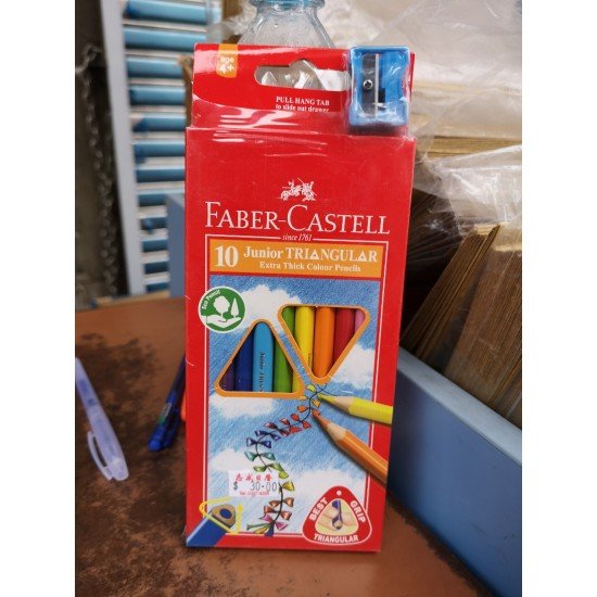 FABER CASTELL粗三角形木顏色筆-10色裝