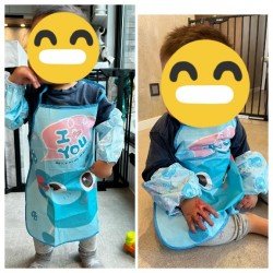 兒童塗鴉圍裙 連手袖 (藍色卡通) 