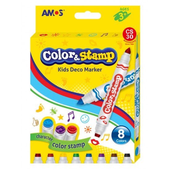 AMOS Color & Stamp Kids Deco Marker 8色印章筆