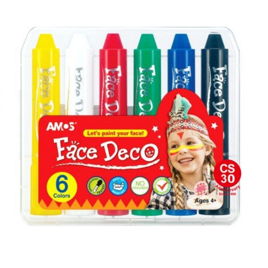 AMOS Face Deco 6色兒童安全畫面彩 (紅,黃,藍,綠,黑,白六色膠盒)