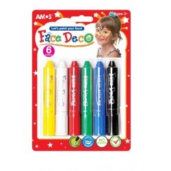 韓國AMOS FD5B6 6 Colors Face Deco 紅,黃,藍,綠,黑,白  六色咭紙裝 畫面彩