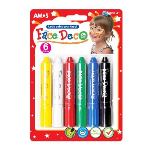 AMOS FD5B6 6 Colors Face Deco red, yellow, blue, green, black, white six-color card paper pack