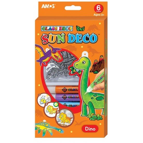 AMOS Glass Deco 玻璃彩繪 6色玻璃彩繪 連6個細掛牌 (恐龍) 恐龍吊飾 