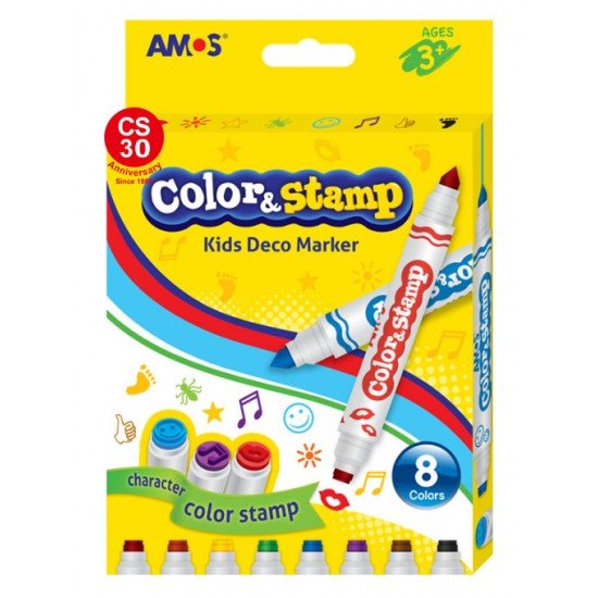 AMOS Color & Stamp Kids Deco Marker  畫畫印章筆 8色