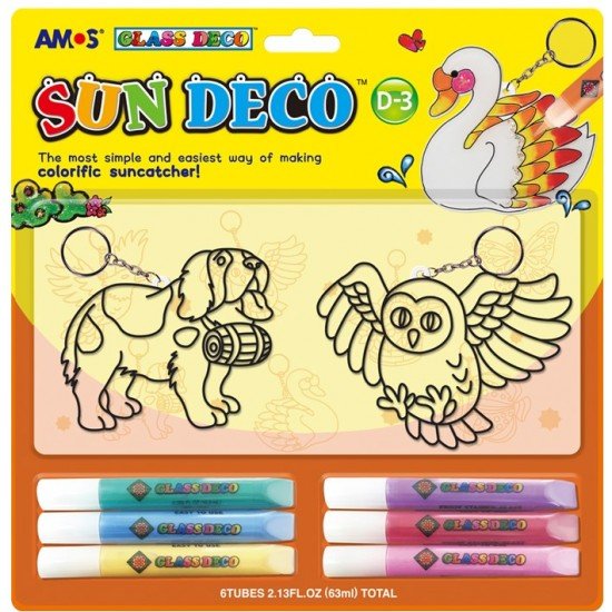 AMOS Glass Deco SD10B6-D3 玻璃彩繪 6色10.5ml 玻璃彩繪 連 2個中型匙扣膠片吊飾 (隨機) 韓國製造