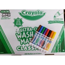 美國 Crayola 繪兒樂極易洗粗身水筆 – 散裝學校課室裝 – 200支水筆 (8色) Crayola Broad Line ULTRA-CLEAN WASHABLE MARKERS CLASSPACK 200 Markers in 8 Colors