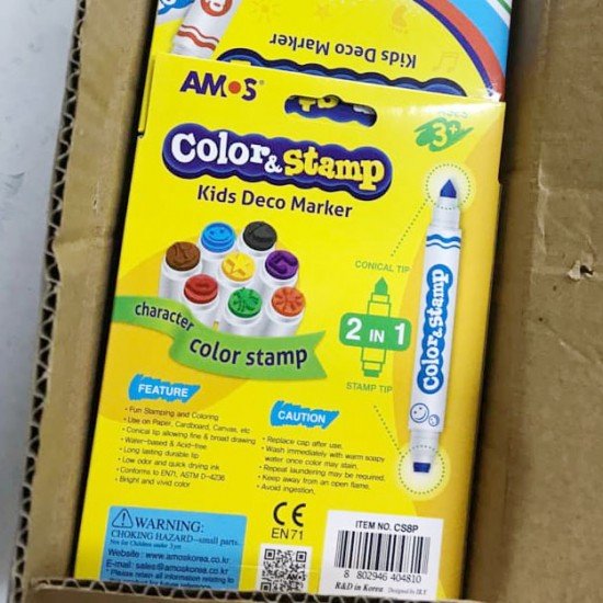 AMOS CS8P 8 Color & Stamp, Kids Deco Marker (washable marker)