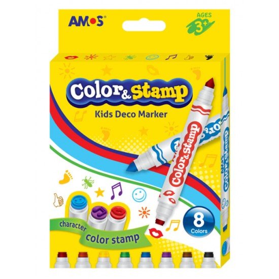 韓國AMOS CS8P 8色印章彩色筆 可水洗筆 雙頭計設Color Stamp, Kids Deco Marker