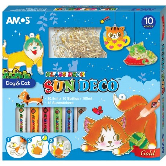 韓國AMOS 玻璃彩繪組連12細吊飾 狗和貓盒裝 SD10P10-DC Glass Deco Sun Deco 10色10.5ml Dog & Cat 韓國AMOS 玻璃彩繪組連12細吊飾 狗和貓盒裝 SD10P10-DC Glass Deco Sun Deco 10色10.5ml Dog & Cat