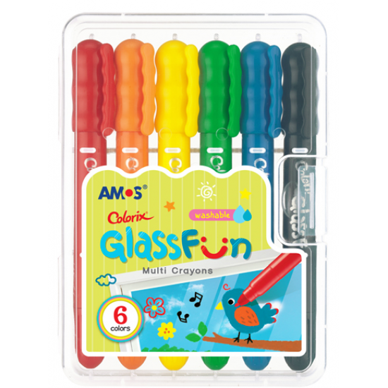 AMOS GF6PC 6 Colors Glass Fun Washable Crayon Plastic Box – 6 Colors