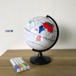DIY空白地球儀 14.2cm 學習地球儀 (可擦 無字) 手繪創意地球儀 (包水筆和國旗貼紙) DIY Globe