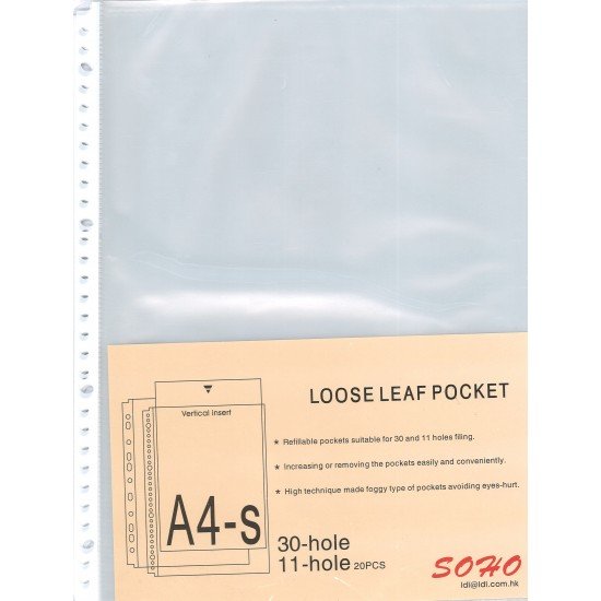 SOHO SH30R A4 LOOSE LEAF Clear POCKET (20PCS/pk) 30 holes