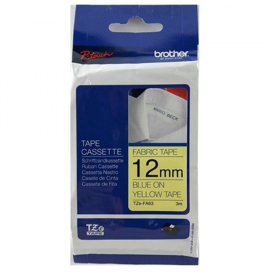 Brother TZe-FA63 Fabric Label Tape 12mm  (blue on yellow)