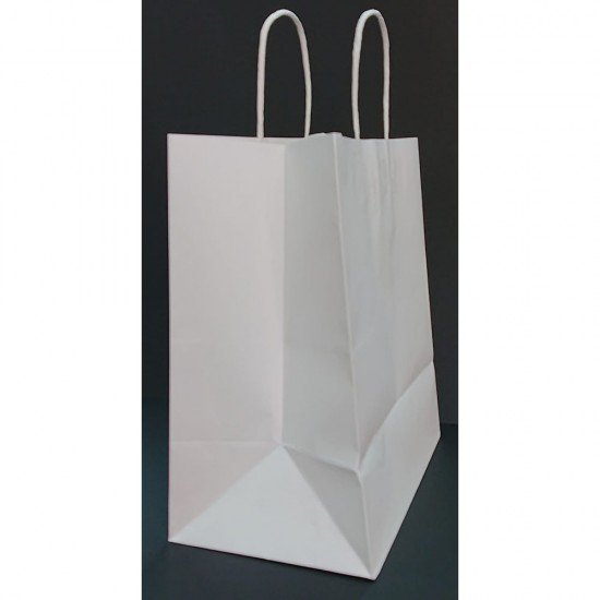 White Kraft Paper Rope Handle Bag, White Paper Bag with Wide Bottom (260 x 315 x 170mm)
