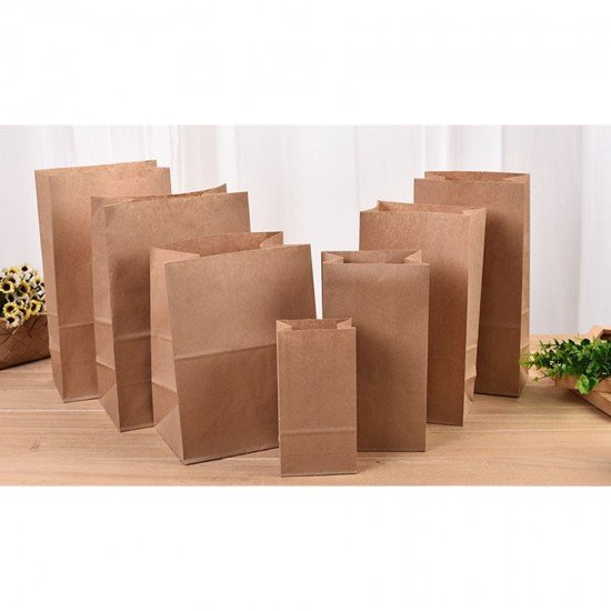 brown paper bag wide bottom thickened flat bottom thickened yellow kraft paper bag: 32x18*11cm (10 packs)