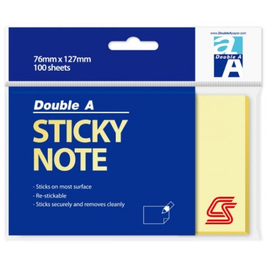 Double A STICKY NOTE 黃色便條紙 (76mm x 127mm)告示貼 便利貼